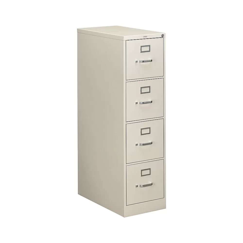 HON 310 Series 4-Drawer Vertical File Cabinet, Letter Size, Lockable, 52"H x 15"W x 26.5"D, Light Gray (314PQ) Discount