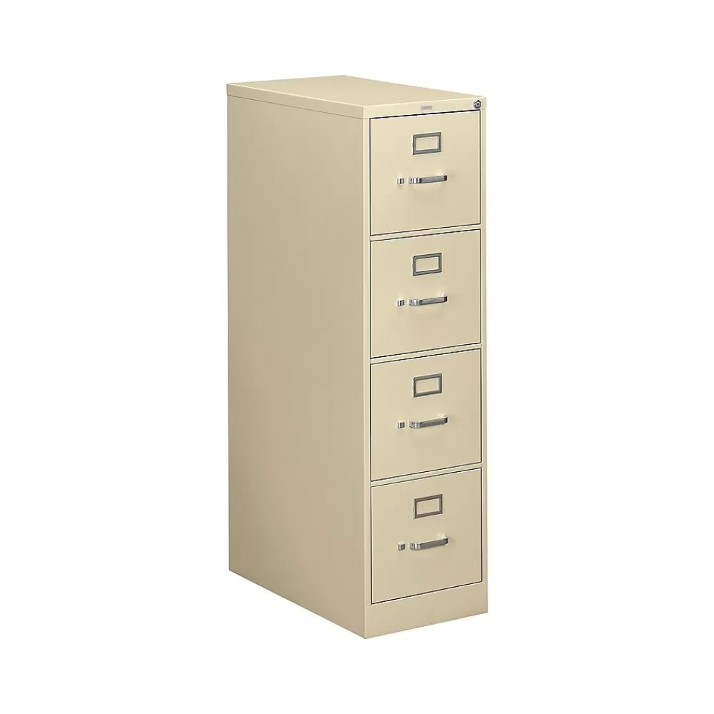 HON 310 Series 4-Drawer Vertical File Cabinet, Letter Size, Lockable, 52"H x 15"W x 26.5"D, Putty (314PL) Sale