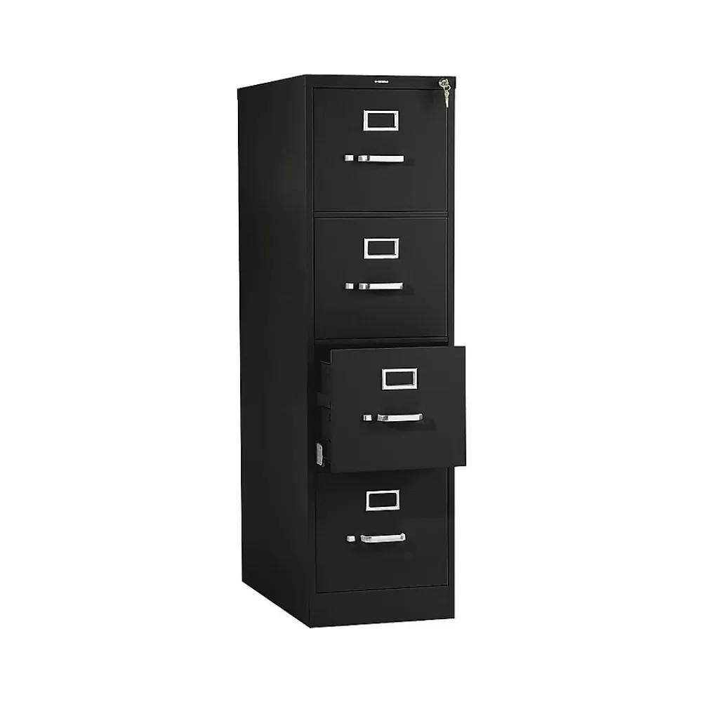 HON 510 Series 4-Drawer Vertical File Cabinet, Locking, Letter, Black, 25"D (514PP) Sale