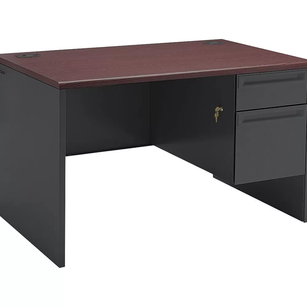 HON 38000 Series Freestanding Right Single Pedestal Desk, Mahogany/Charcoal, 29 1/2"H x 48"W x 30"D Cheap