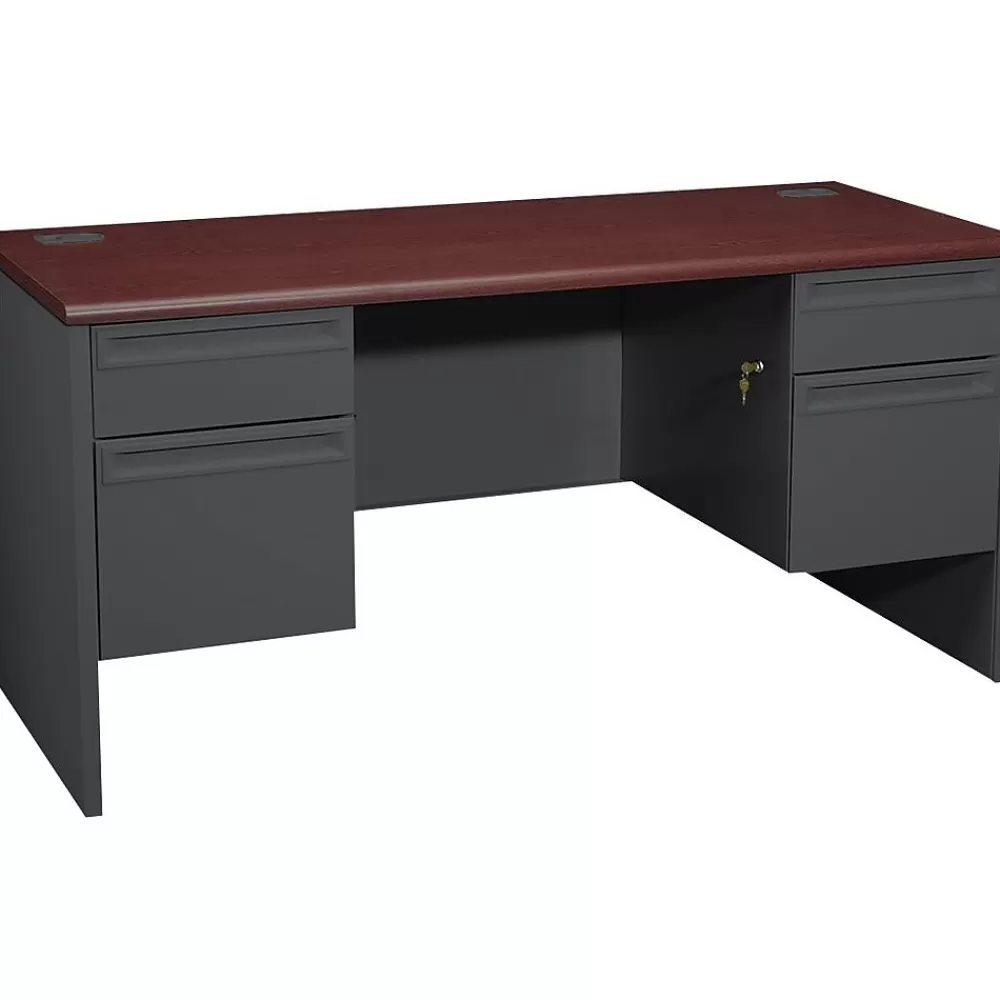 HON ® 38000 Series Kneespace Credenza with Locks, Mahogany/Charcoal, 29 1/2"H x 60"W x 24"D New