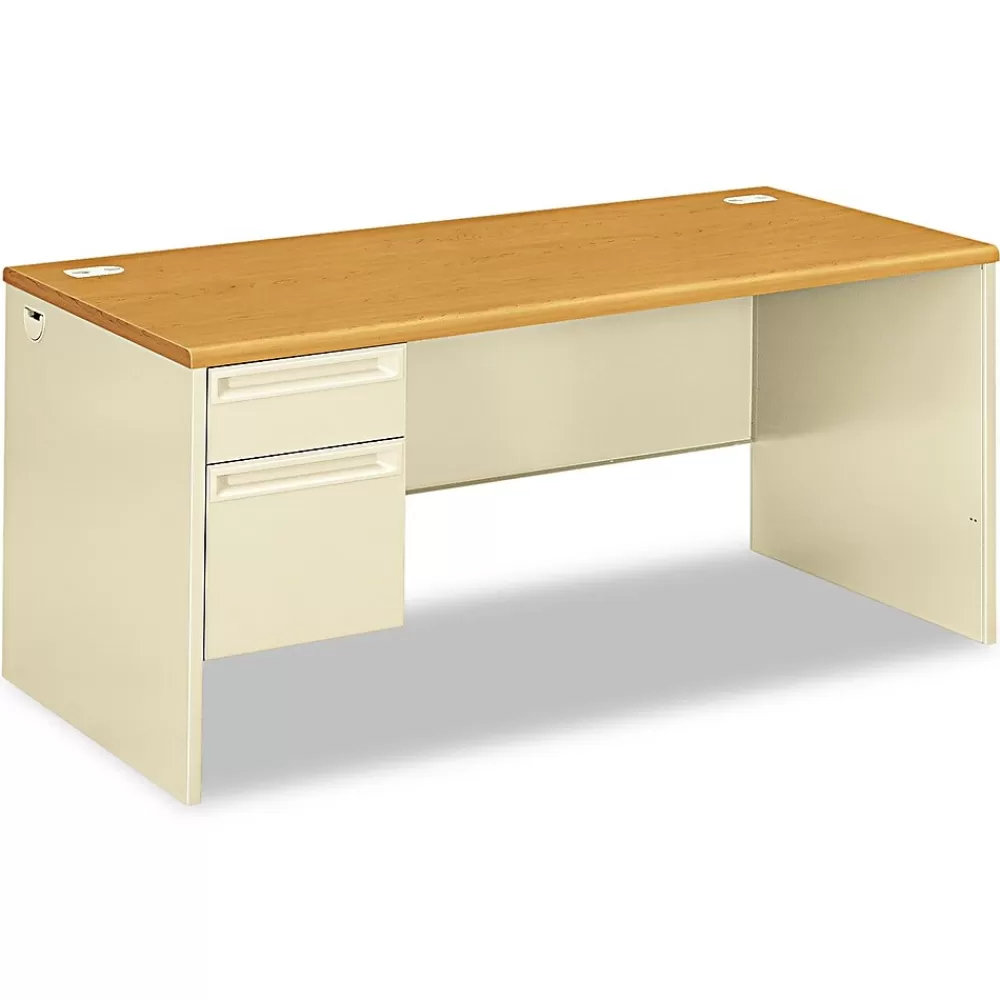 HON 38000 Series "L" Workstation Left Pedestal Desk, Harvest Oak/Putty (38292LCL) Cheap