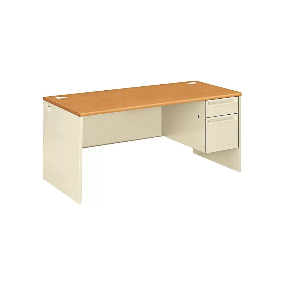 HON 38000 Series "L" Workstation Right Pedestal Desk, Harvest Oak/Putty (38291RCL) New
