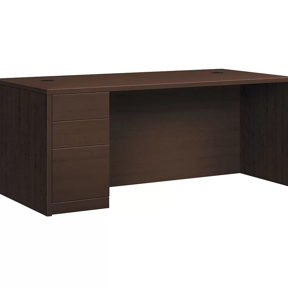 HON 10500 Series Left Pedestal Desk, 2 Box/1 File Drawer, 72"W, Mocha Finish Clearance