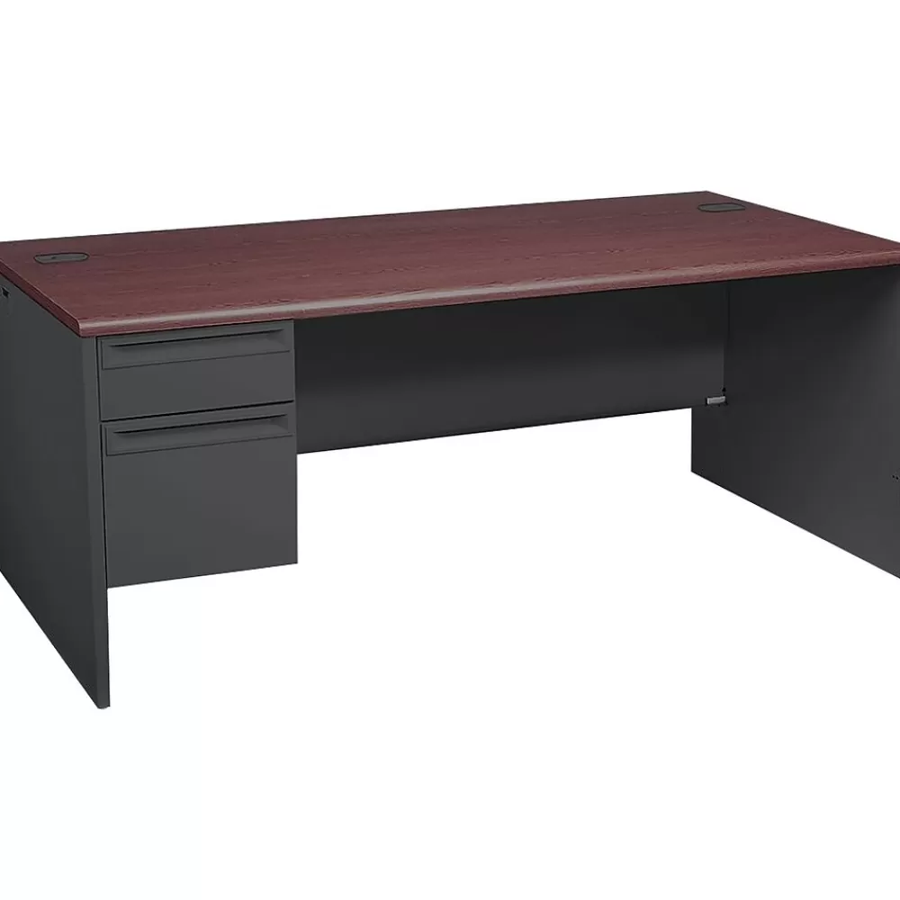 HON ® 38000 Series Left Pedestal Desk 72"W, Mahogany/Charcoal, 29 1/2"H x 72"W x 36"D New
