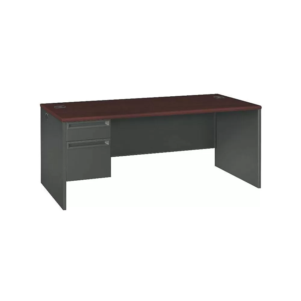 HON ® 38000 Series Left Pedestal Desk 72"W, Mahogany/Charcoal, 29 1/2"H x 72"W x 36"D New