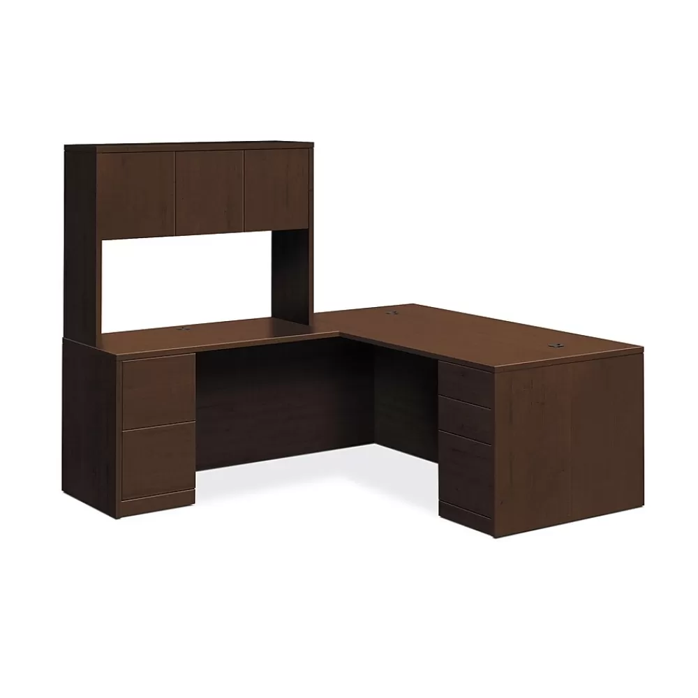 HON 10500 Series L-Workstation, Stack-On Storage, Full Pedestals, 72"W x 84"D, Mocha Finish (105LRSO7236M) Fashion