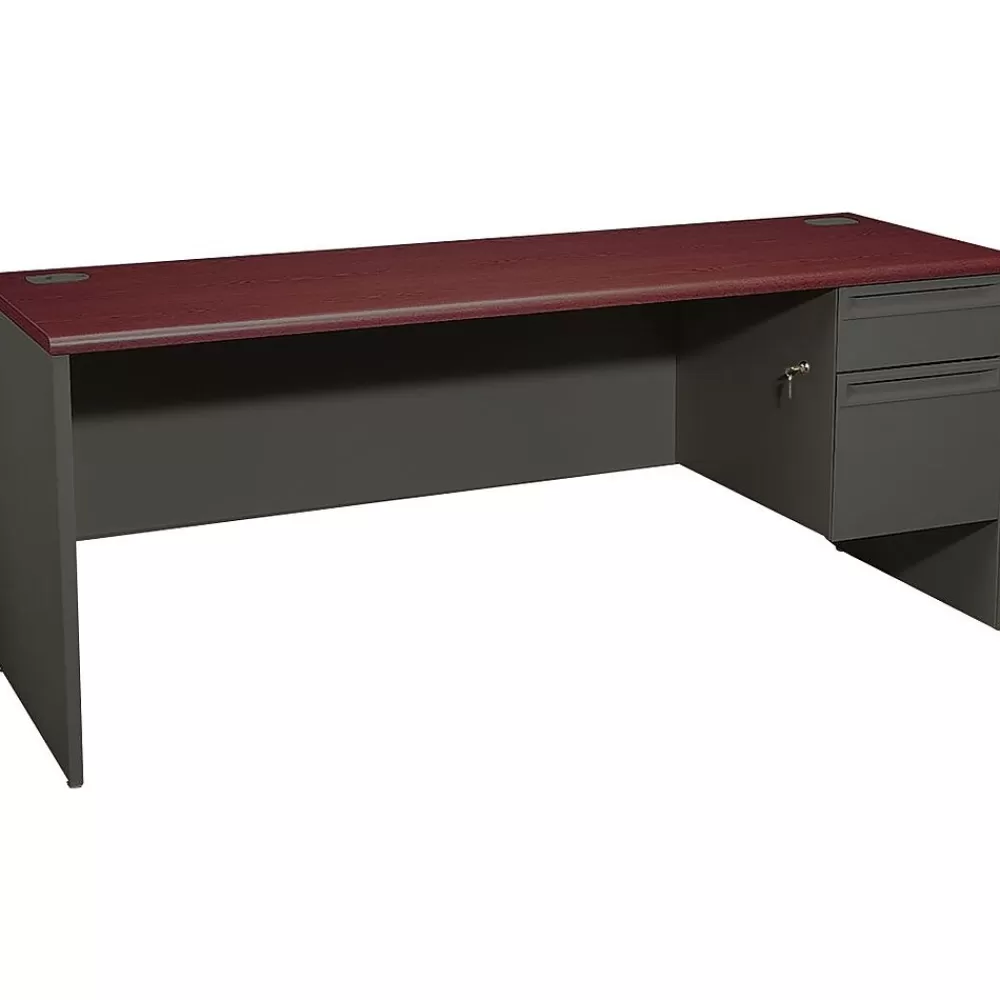 HON ® 38000 Series Right Pedestal Credenza, Mahogany/Charcoal, 29 1/2"H x 72"W x 24"D Online