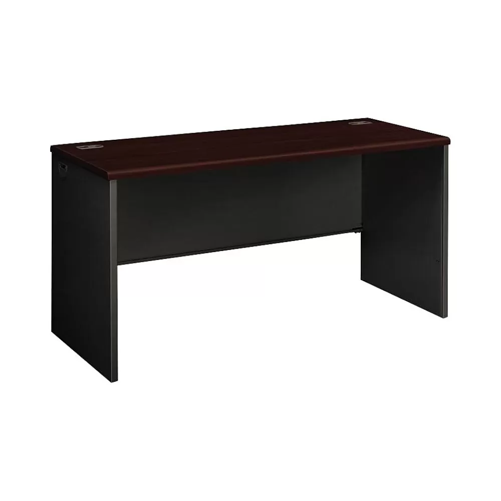 HON 38000 Series 60"W Desk Shell, Mahogany/Charcoal (38922NS) Clearance