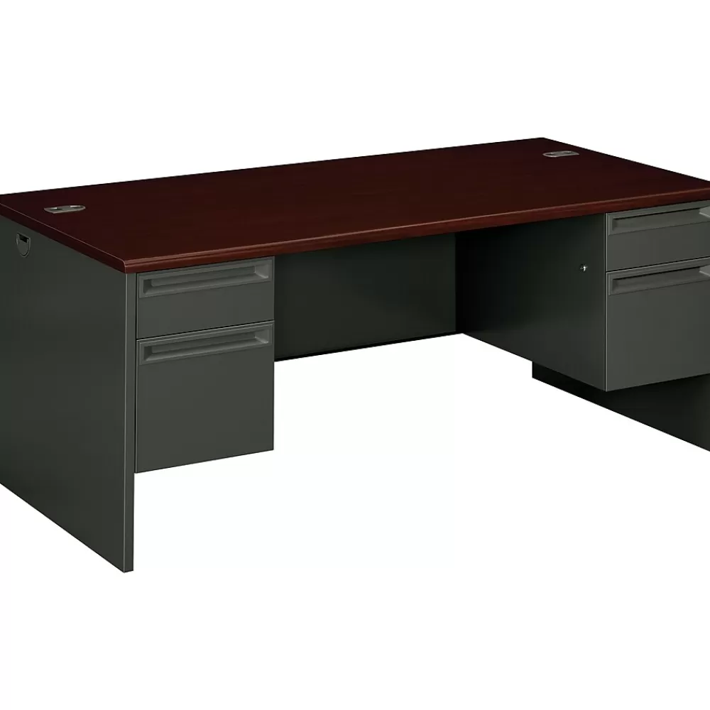 HON 38000 Series 72"W Double Pedestal Desk, Mahogany/Charcoal (H38180NS) Discount