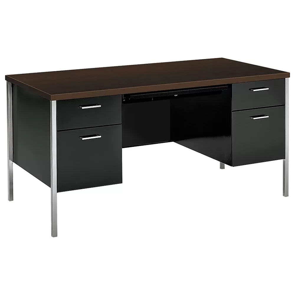 HON 34000 Series 60"W Double Pedestal Desk, Mocha/Black (34962MOP) Hot