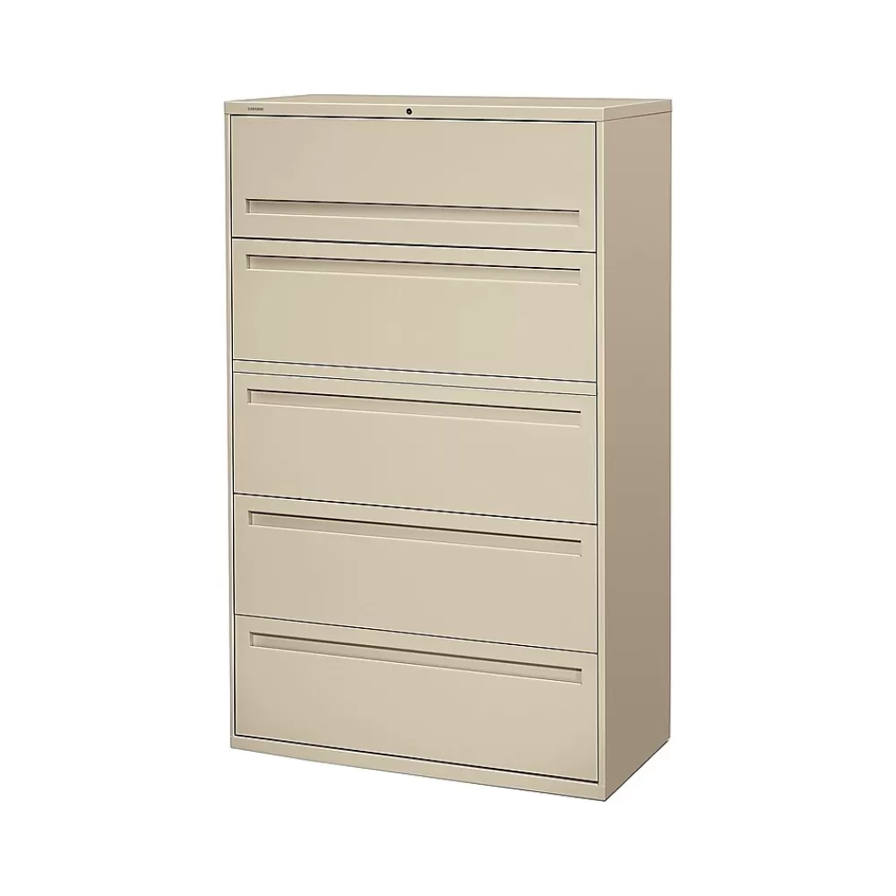 HON Brigade 700 Series 5 File Drawer Lateral File Cabinet, Locking, Letter/Legal, Putty/Beige, 42"W (H795.L.L) Online