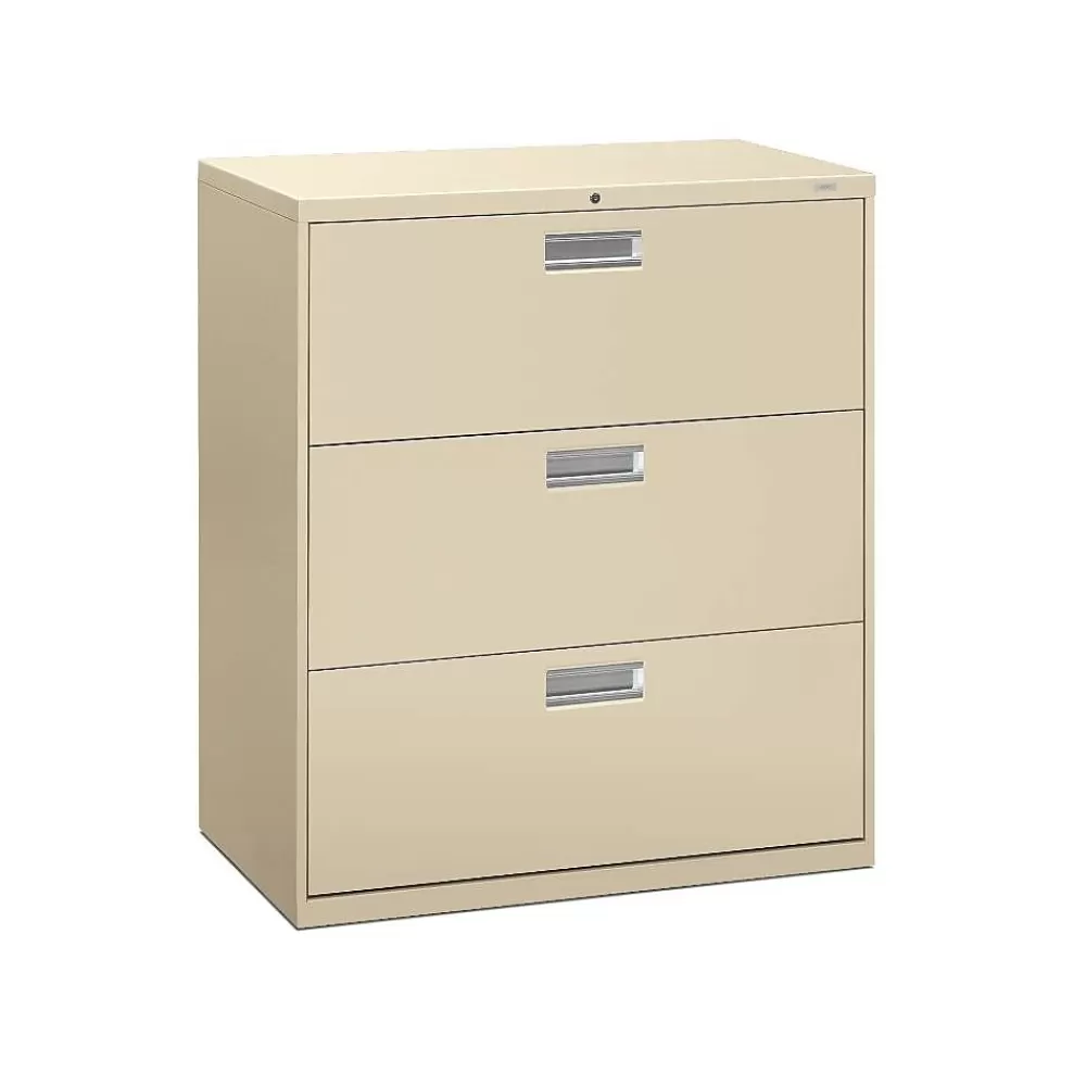 HON Brigade 600 Series 3 File Drawers Lateral File Cabinet, Putty/Beige, Letter/Legal, 36"W (683LL) Cheap
