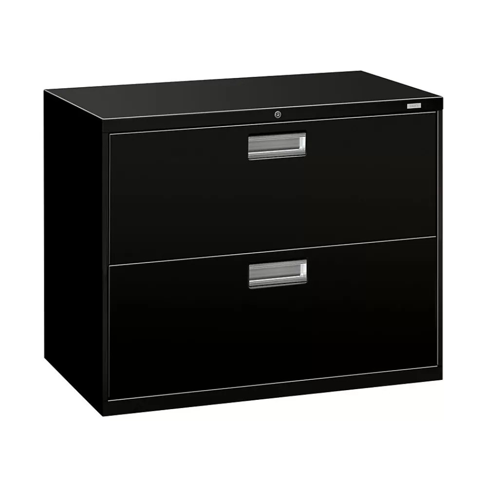 HON Brigade 600 Series 2-Drawer Lateral File Cabinet, Letter/Legal Size, Lockable, 28.38"H x 36"W x 19.25"D, (682LP) Black Shop