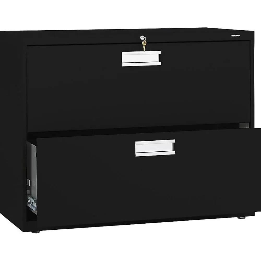 HON Brigade 600 Series 2-Drawer Lateral File Cabinet, Letter/Legal Size, Lockable, 28.38"H x 36"W x 19.25"D, (682LP) Black Shop