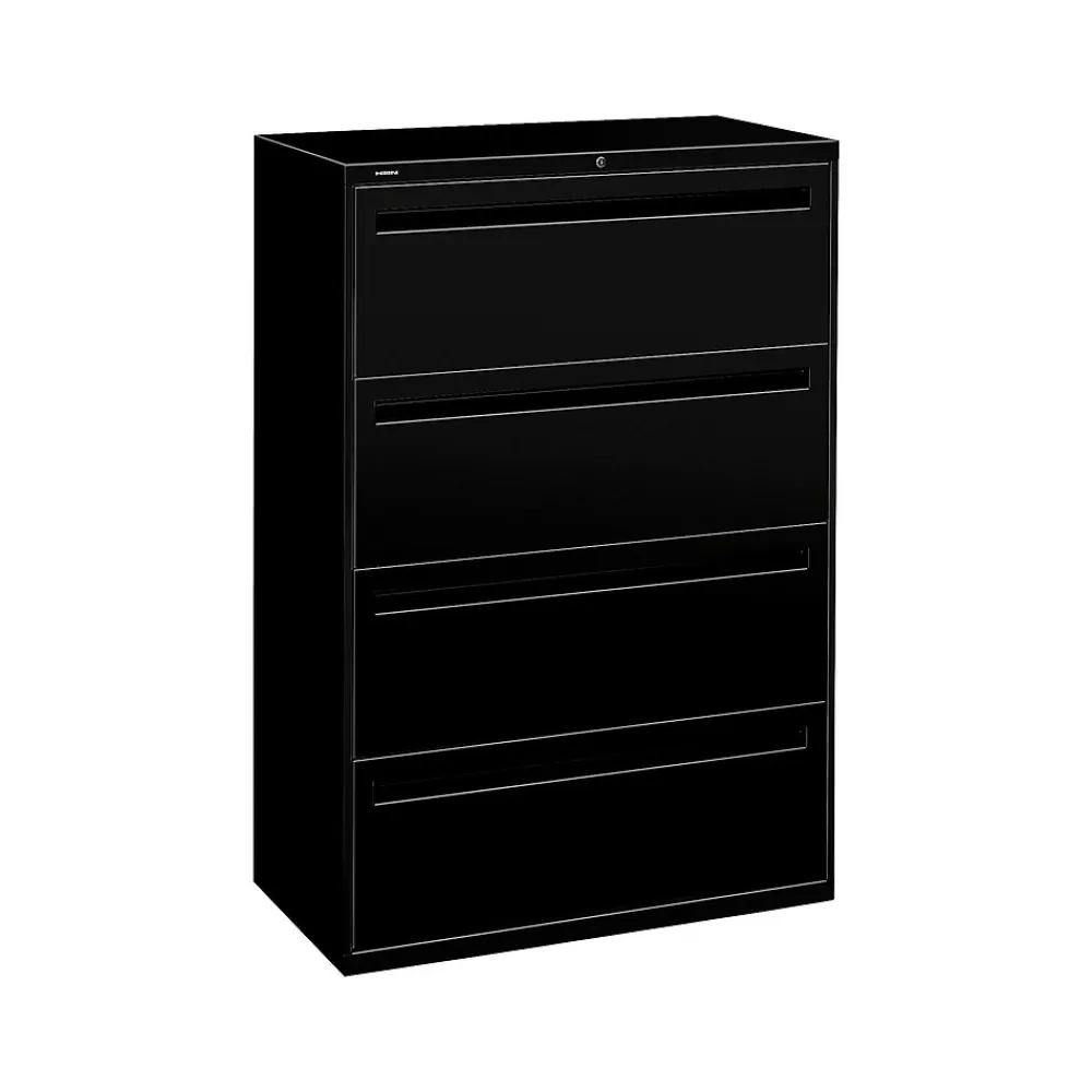 HON Brigade 700 Series 4-Drawer Lateral File Cabinet, Locking, Black, Letter/Legal, 36"W (H784.L.P) Cheap
