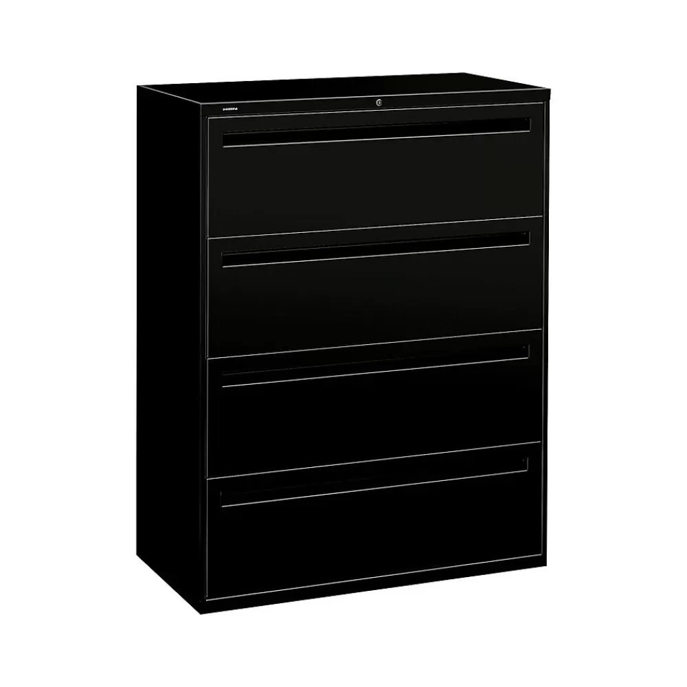 HON Brigade 700 Series 4-Drawer Lateral File Cabinet, Locking, Black, Letter/Legal, 42"W (H794.L.P) Store