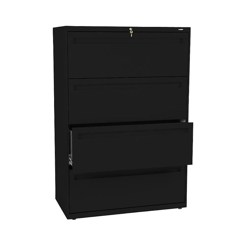 HON Brigade 700 Series 4-Drawer Lateral File Cabinet, Locking, Black, Letter/Legal, 36"W (H784.L.P) Cheap