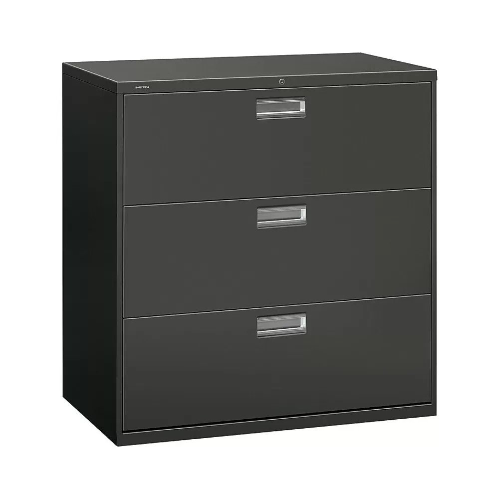 HON Brigade 600 Series 3-Drawer Lateral File Cabinet, Locking, Charcoal, Letter/Legal, 42"W (H693.L.S) Best