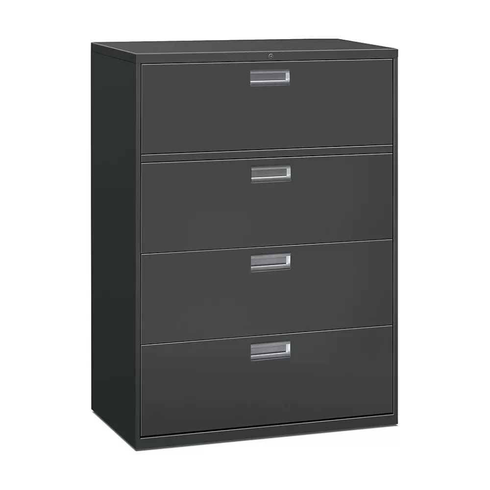 HON Brigade 600 Series 4-Drawer Lateral File Cabinet, Locking, Charcoal, Letter/Legal, 42"W (H694LS) Hot