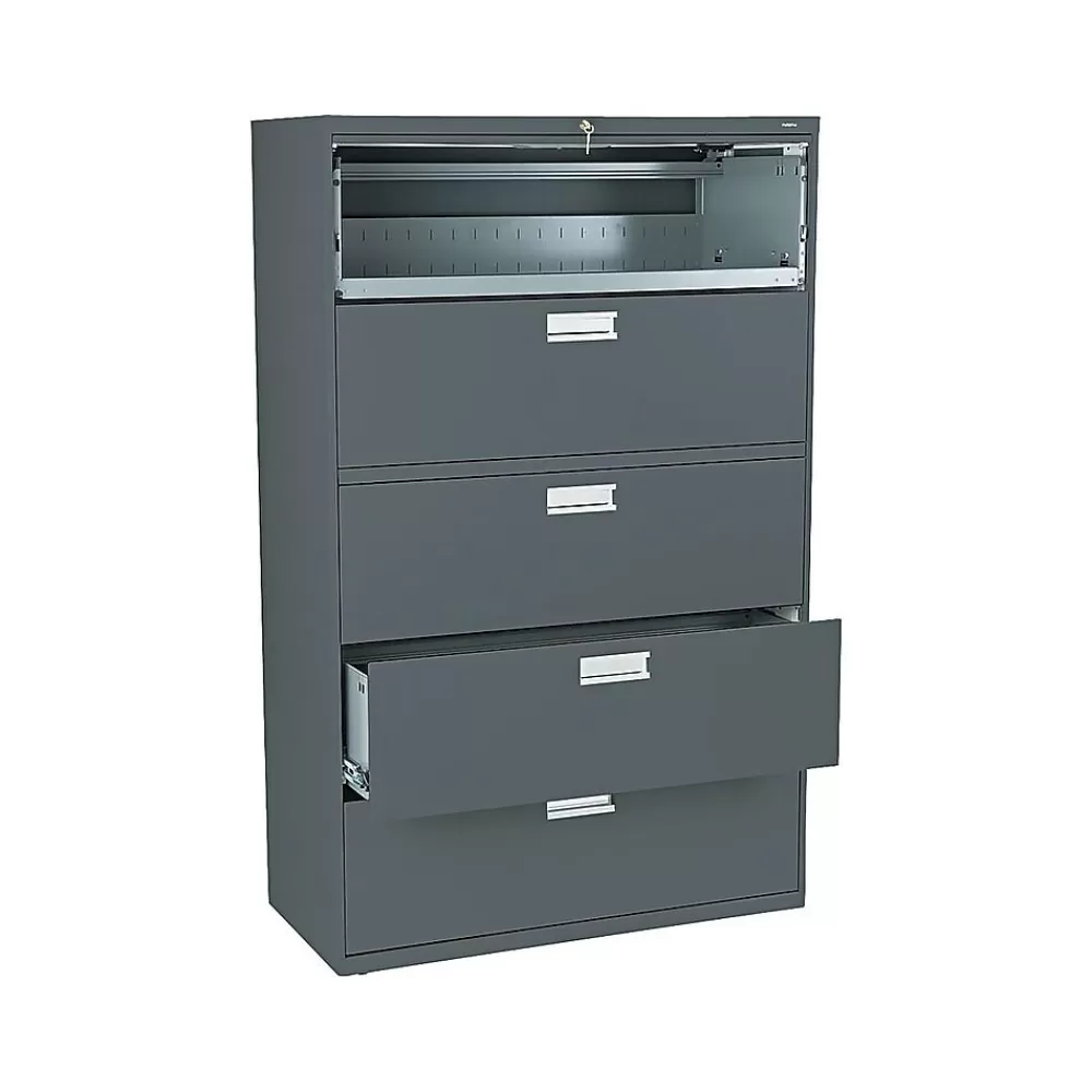 HON Brigade 600 Series 5-Drawer Lateral File Cabinet, Locking, Charcoal, Letter/Legal, 42"W (H695.L.S) Online