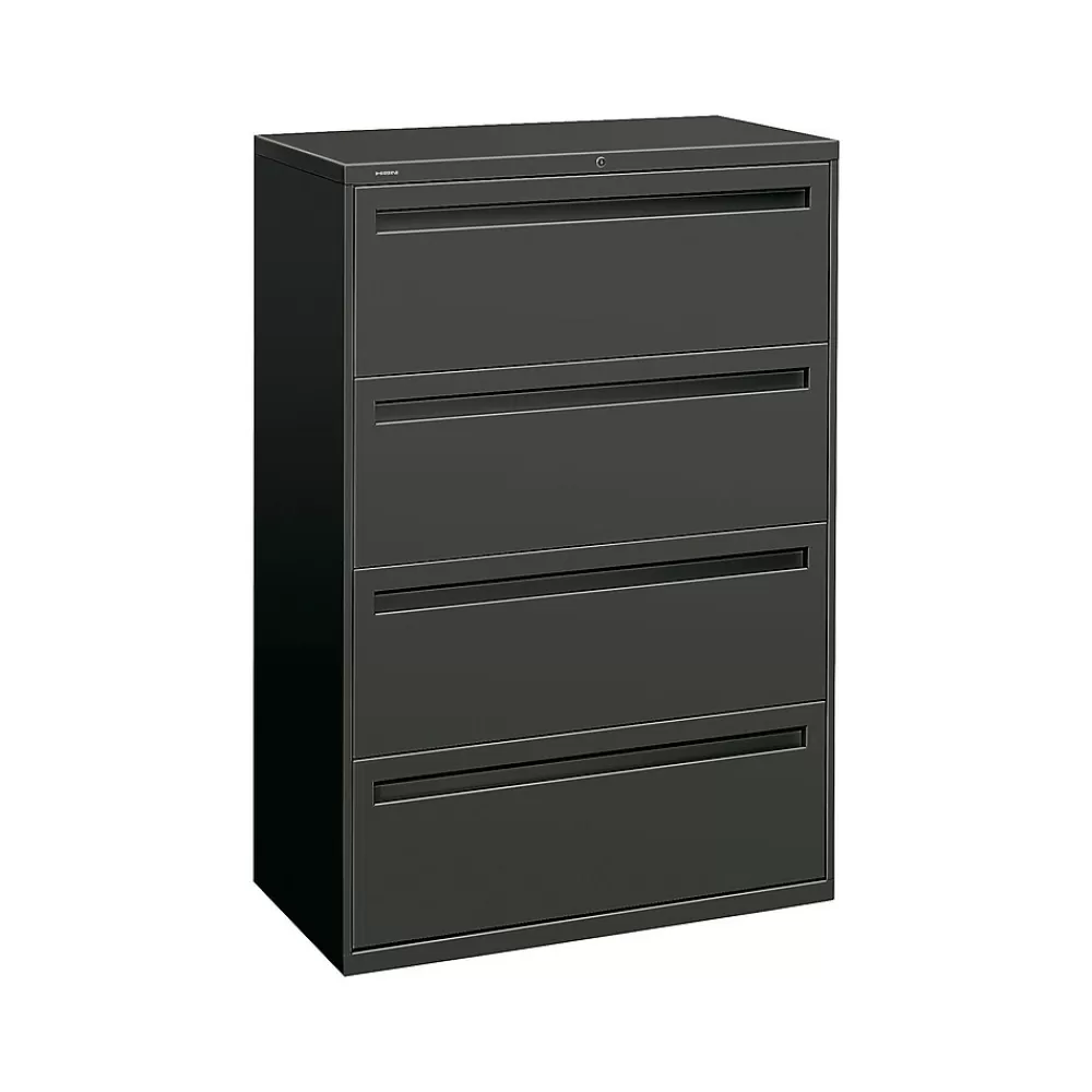 HON Brigade 700 Series 4-Drawer Lateral File Cabinet, Locking, Charcoal, Letter/Legal, 36"W (H784.L.S) Discount