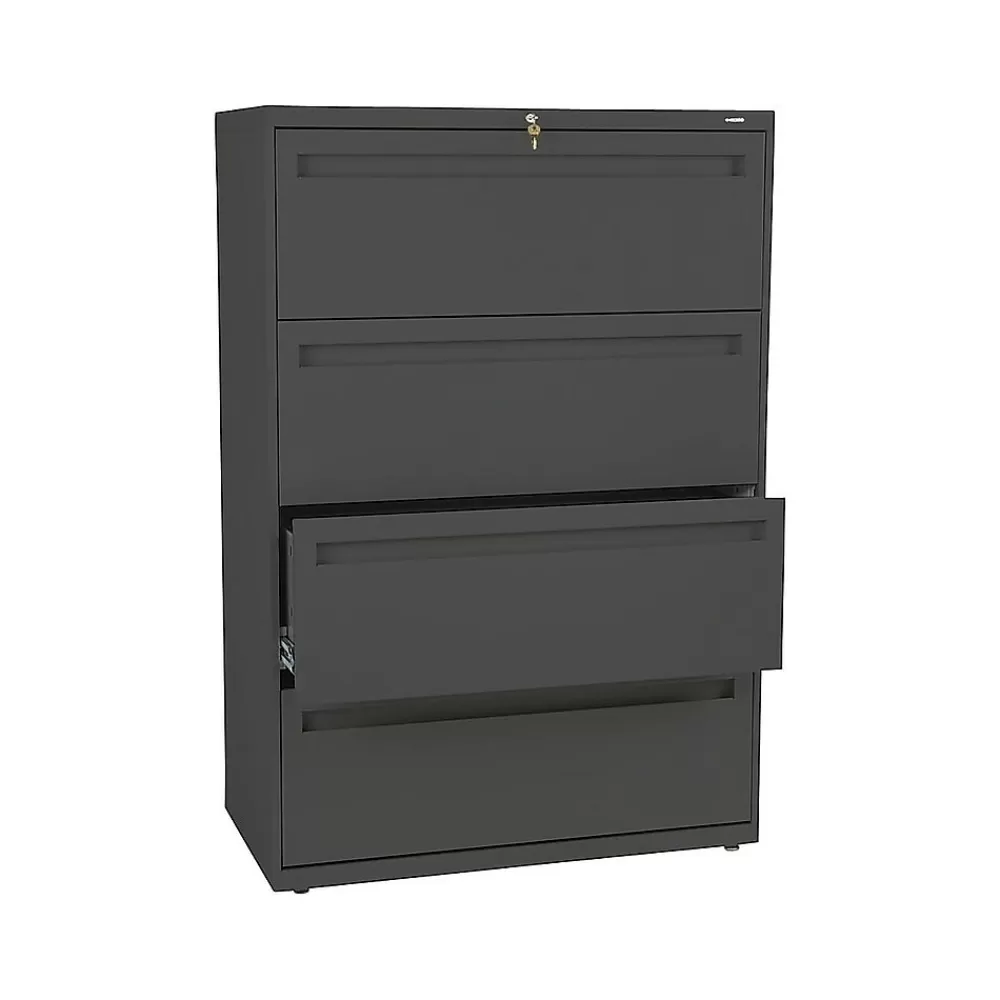 HON Brigade 700 Series 4-Drawer Lateral File Cabinet, Locking, Charcoal, Letter/Legal, 36"W (H784.L.S) Discount