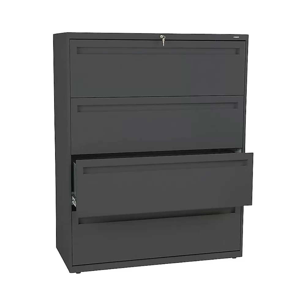 HON Brigade 700 Series 4-Drawer Lateral File Cabinet, Locking, Charcoal, Letter/Legal, 42"W (H794.L.S) Fashion