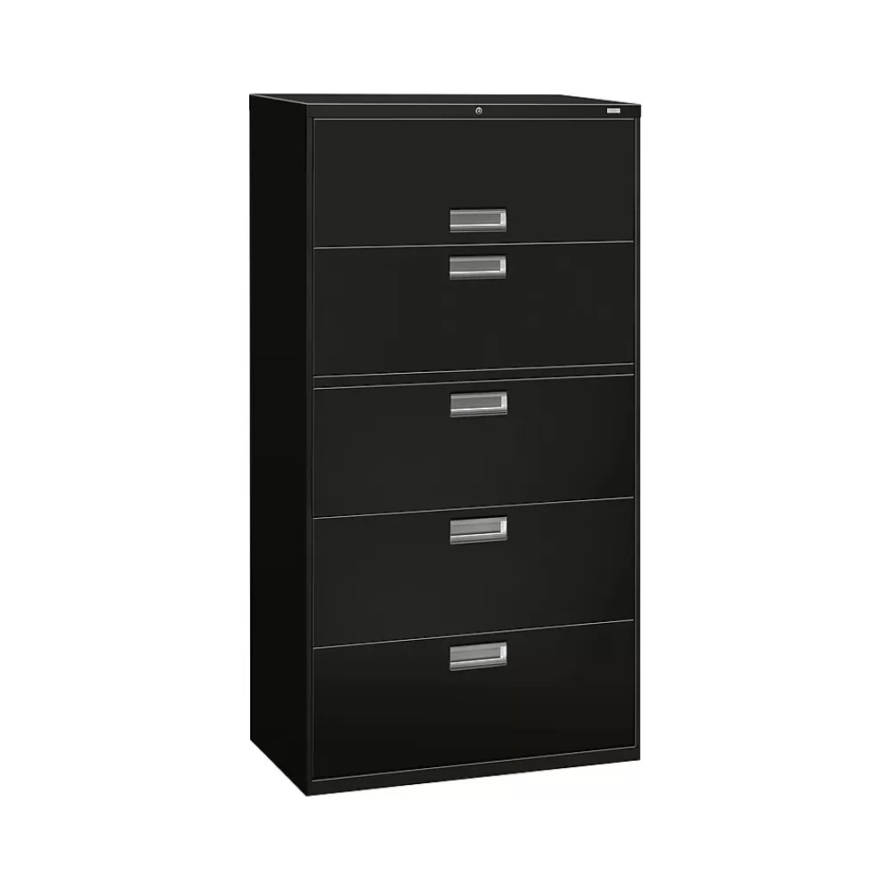 HON Brigade 600 Series 5-Drawer Lateral File Cabinet, Locking, Letter/Legal, Black, 36"W (H685.L.P) Fashion