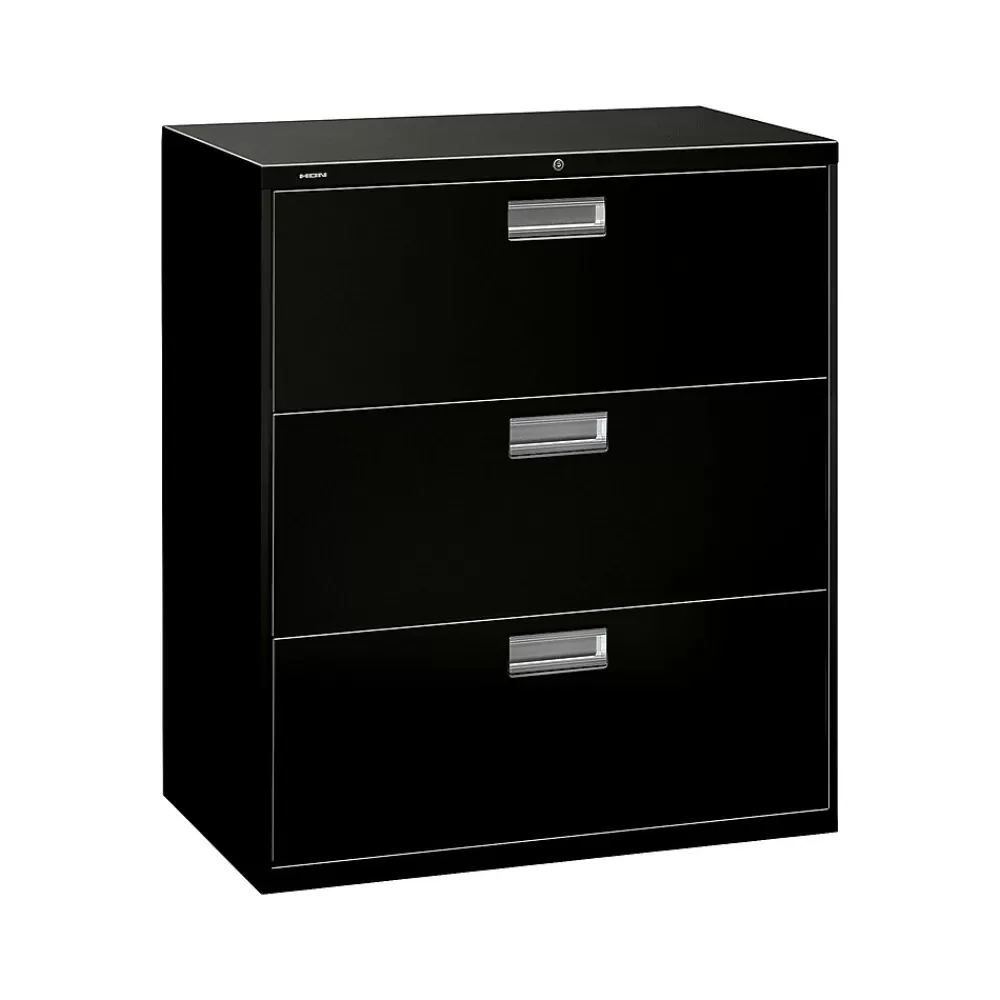 HON Brigade 600 Series 3-Drawer Lateral File Cabinet, Locking, Letter/Legal, , 36"W (H683.L.P) Black Cheap
