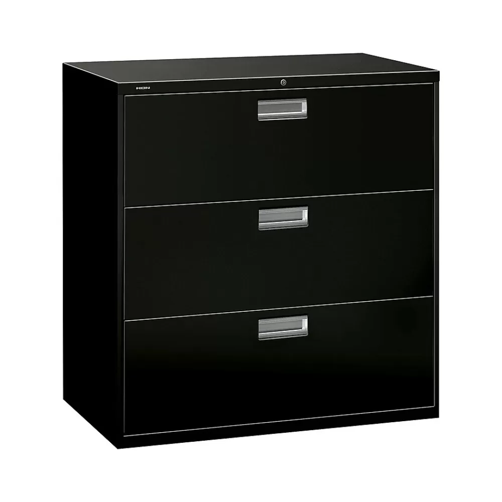 HON Brigade 600 Series 3-Drawer Lateral File Cabinet, Locking, Letter/Legal, Black, 42"W (H693.L.P) Flash Sale