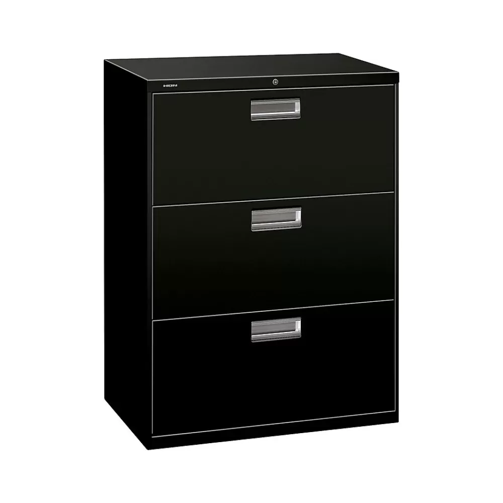 HON Brigade 600 Series 3-Drawer Lateral File Cabinet, Locking, Letter/Legal, Black, 30"W (H673.L.P) New