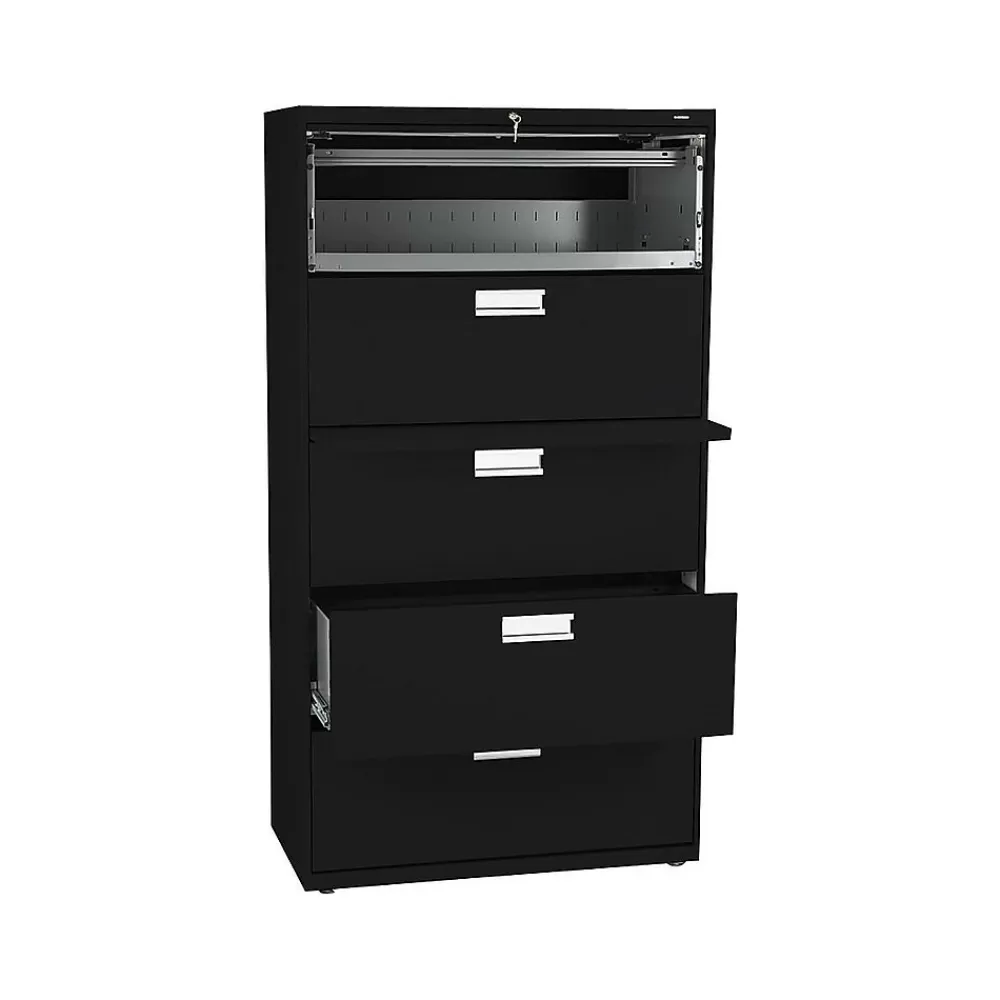 HON Brigade 600 Series 5-Drawer Lateral File Cabinet, Locking, Letter/Legal, Black, 36"W (H685.L.P) Fashion
