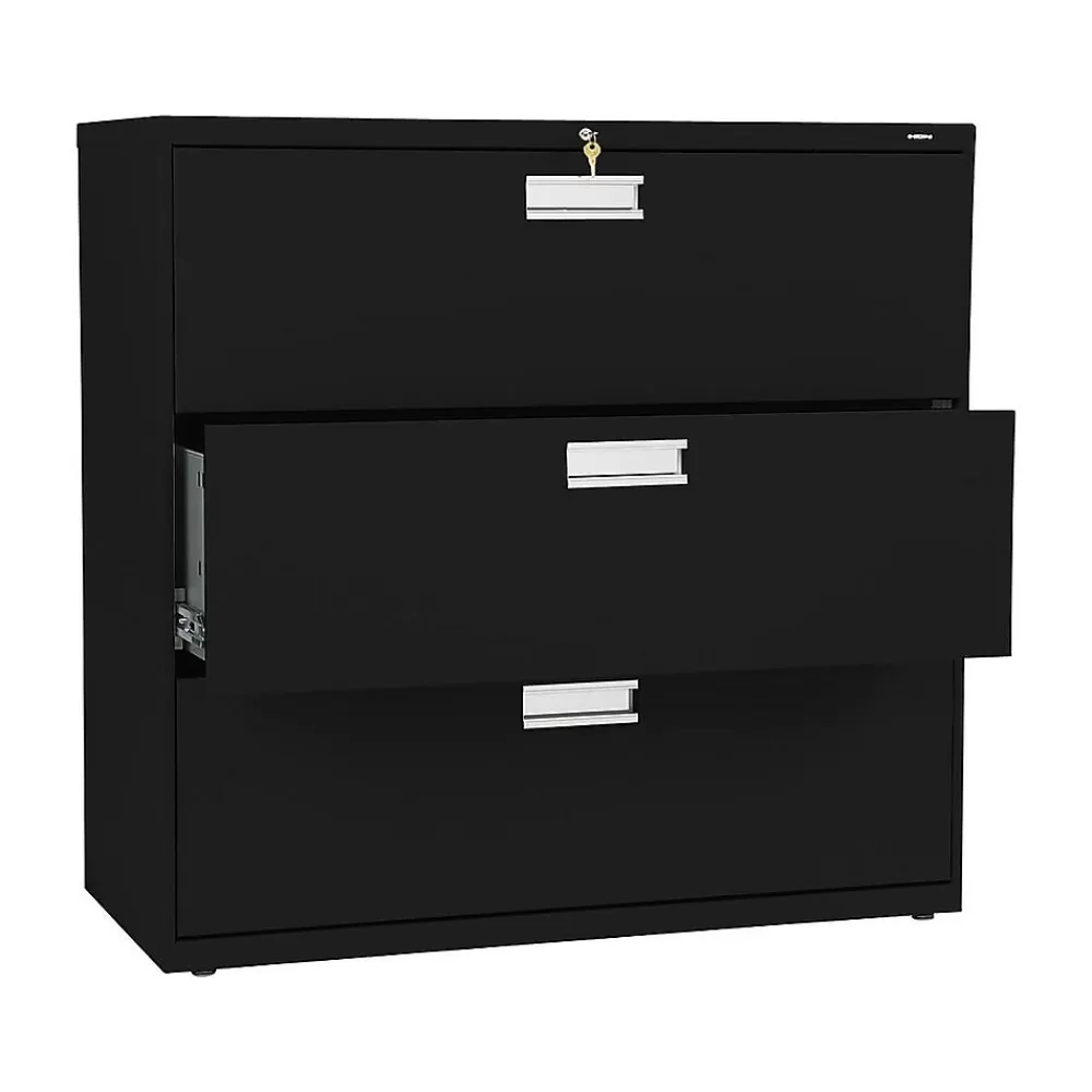 HON Brigade 600 Series 3-Drawer Lateral File Cabinet, Locking, Letter/Legal, Black, 42"W (H693.L.P) Flash Sale