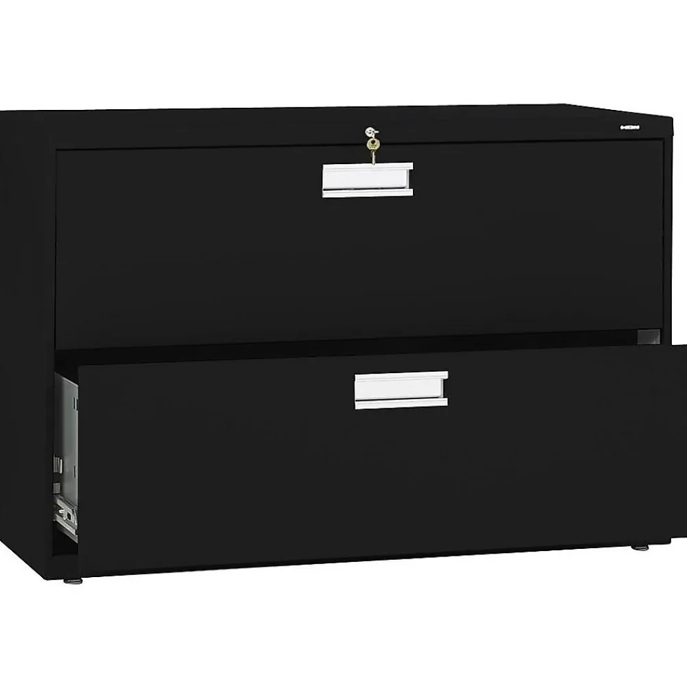 HON Brigade 600 Series 2-Drawer Lateral File Cabinet, Locking, Letter/Legal, Black, 42"W (H692.L.P) Best Sale