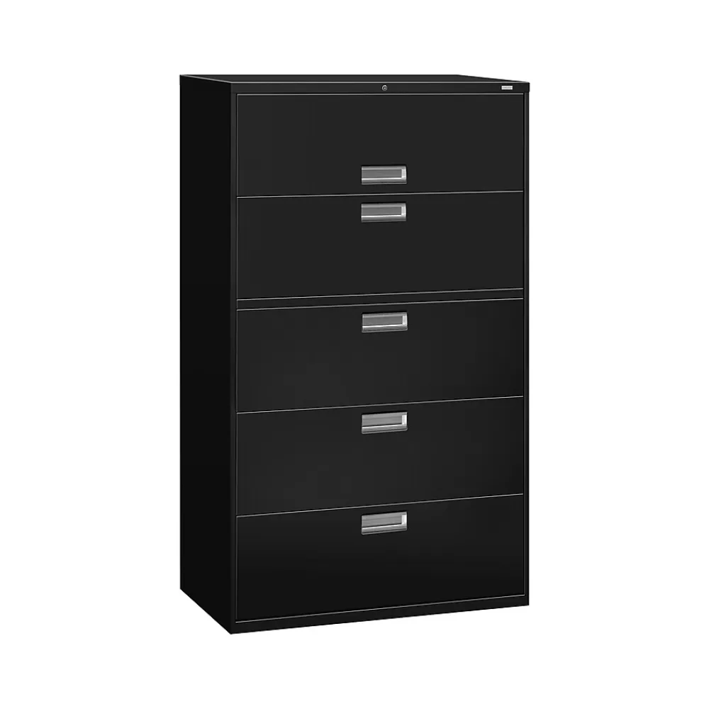 HON Brigade 600 Series 5-Drawer Lateral File Cabinet, Locking, Letter/Legal, Black, 42"W (695LP) Store