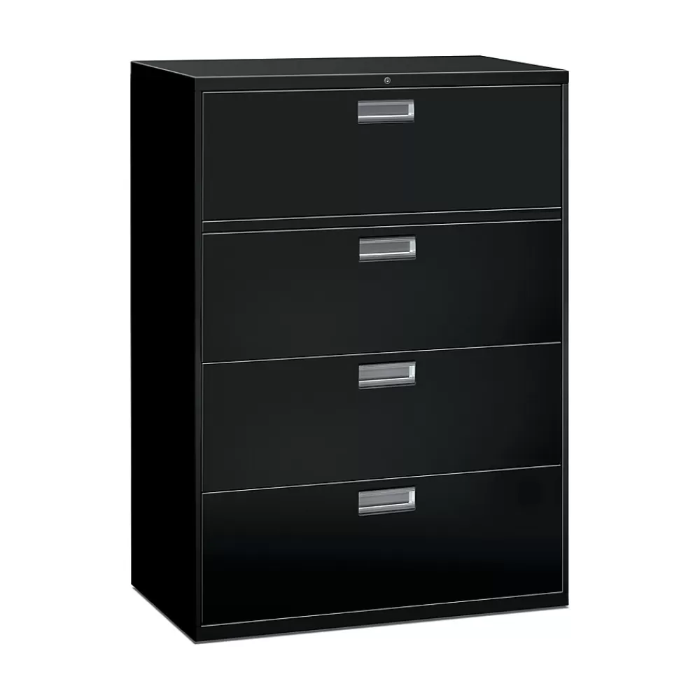 HON Brigade 600 Series 4-Drawer Lateral File Cabinet, Locking, Letter/Legal, Black, 42"W (694LP) Shop