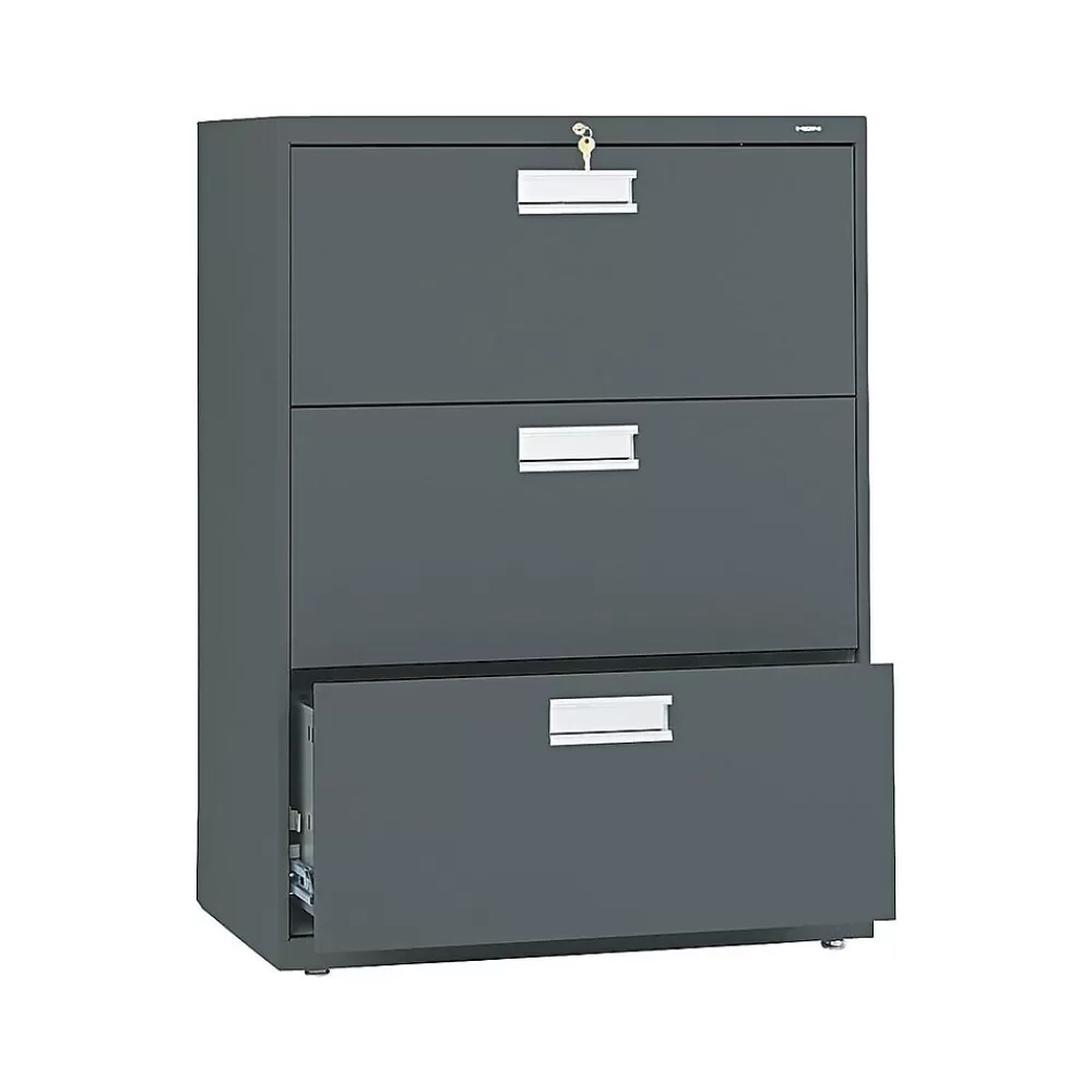 HON Brigade 600 Series 3-Drawer Lateral File Cabinet, Locking, Letter/Legal, Charcoal, 30"W (H673.L.S) Outlet