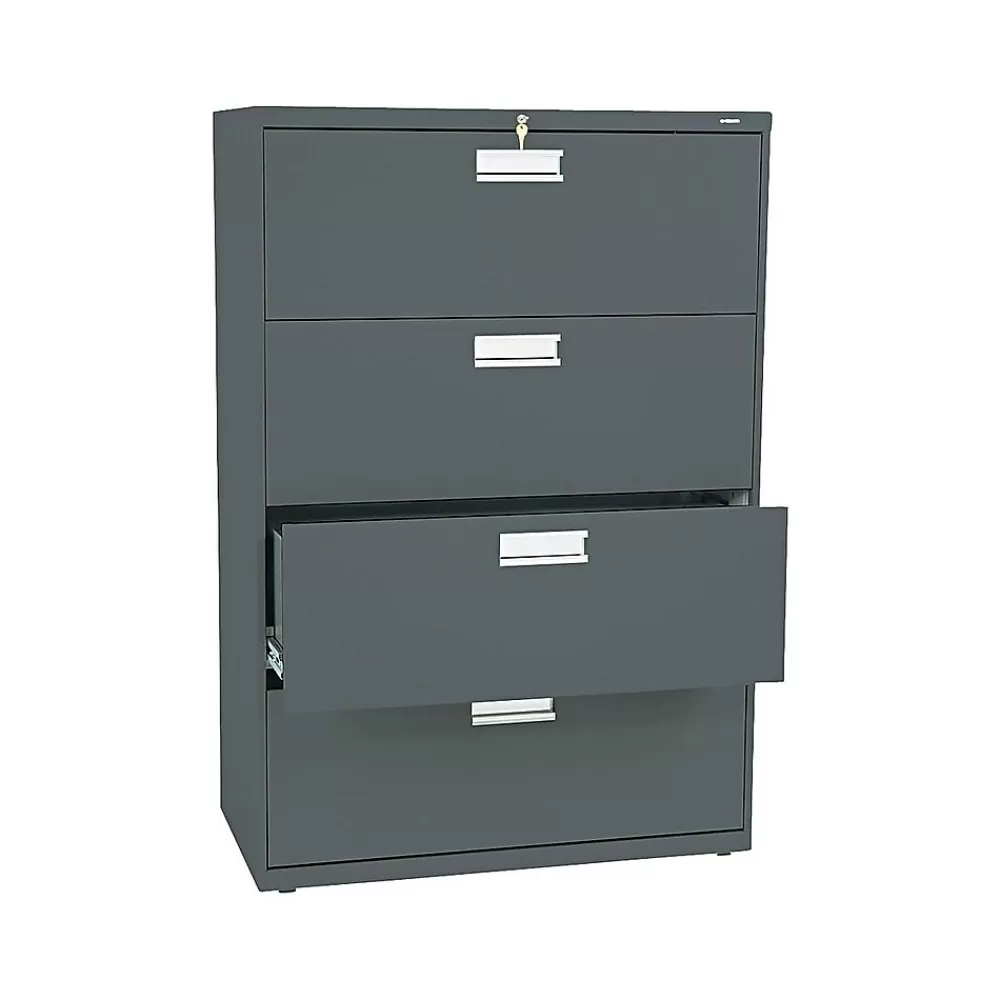 HON Brigade 600 Series 4-Drawer Lateral File Cabinet, Locking, Letter/Legal, Charcoal, 36"W (H684.L.S) Cheap