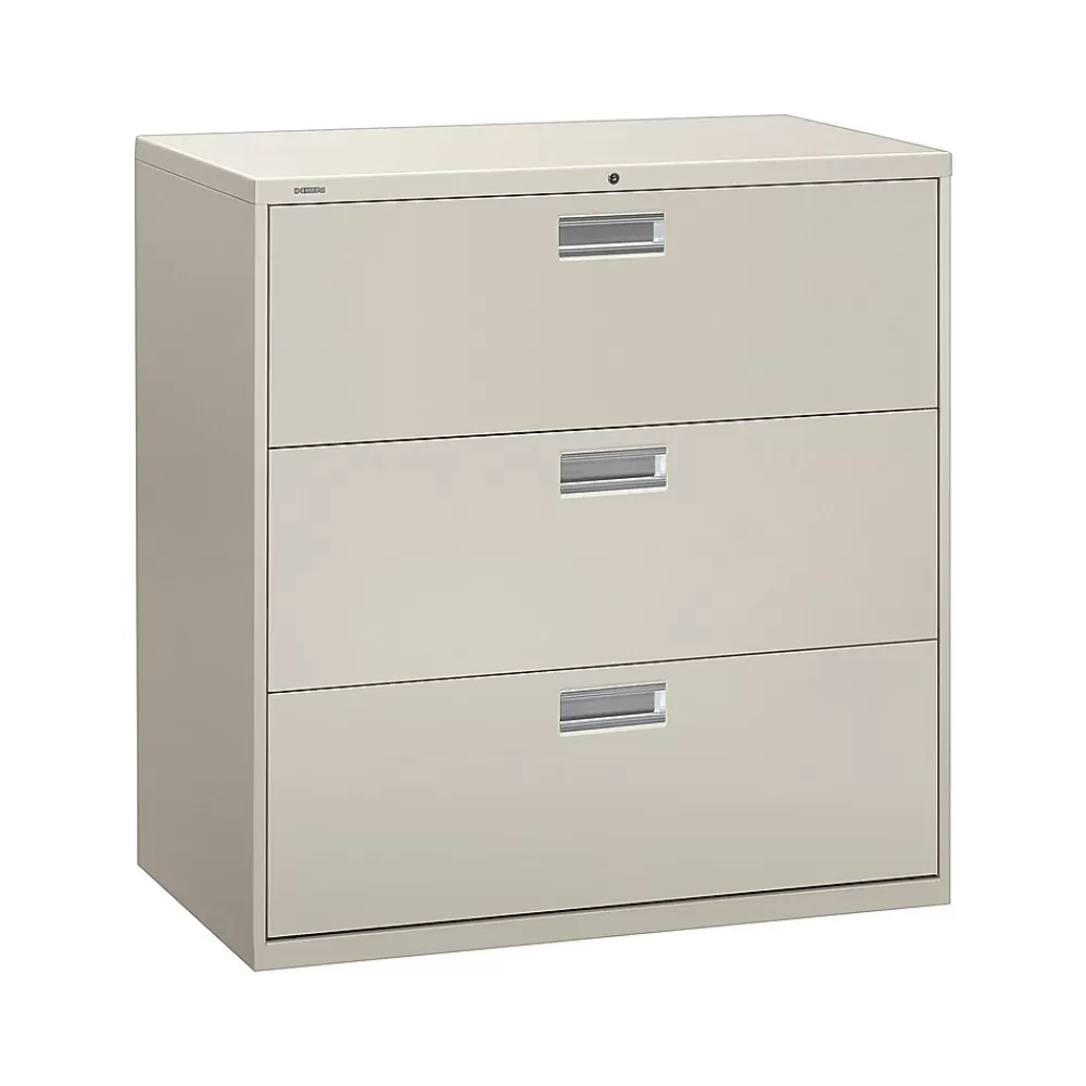 HON Brigade 600 Series 3-Drawer Lateral File Cabinet, Locking, Letter/Legal, Gray, 42"W (H693.L.Q) Flash Sale