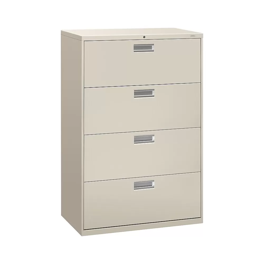 HON Brigade 600 Series 4-Drawer Lateral File Cabinet, Locking, Letter/Legal, , 36"W (684LQ) Gray Cheap
