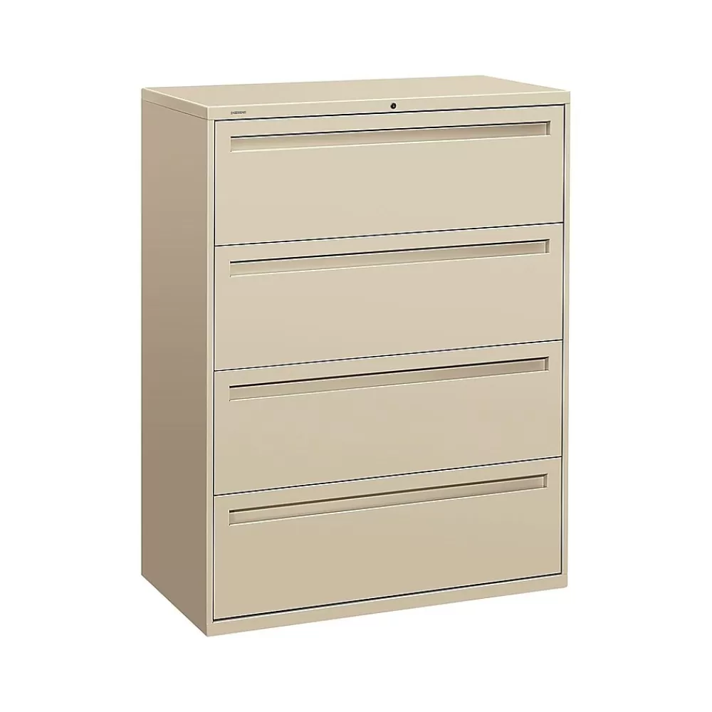 HON Brigade 700 Series 4-Drawer Lateral File Cabinet, Locking, Letter/Legal, Putty, 42"W (H794.L.L) Outlet