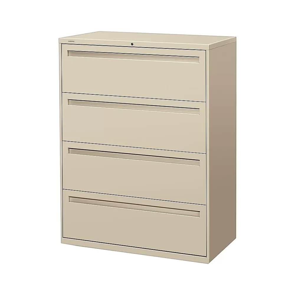 HON Brigade 700 Series 4-Drawer Lateral File Cabinet, Locking, Letter/Legal, Putty, 42"W (H794.L.L) Outlet