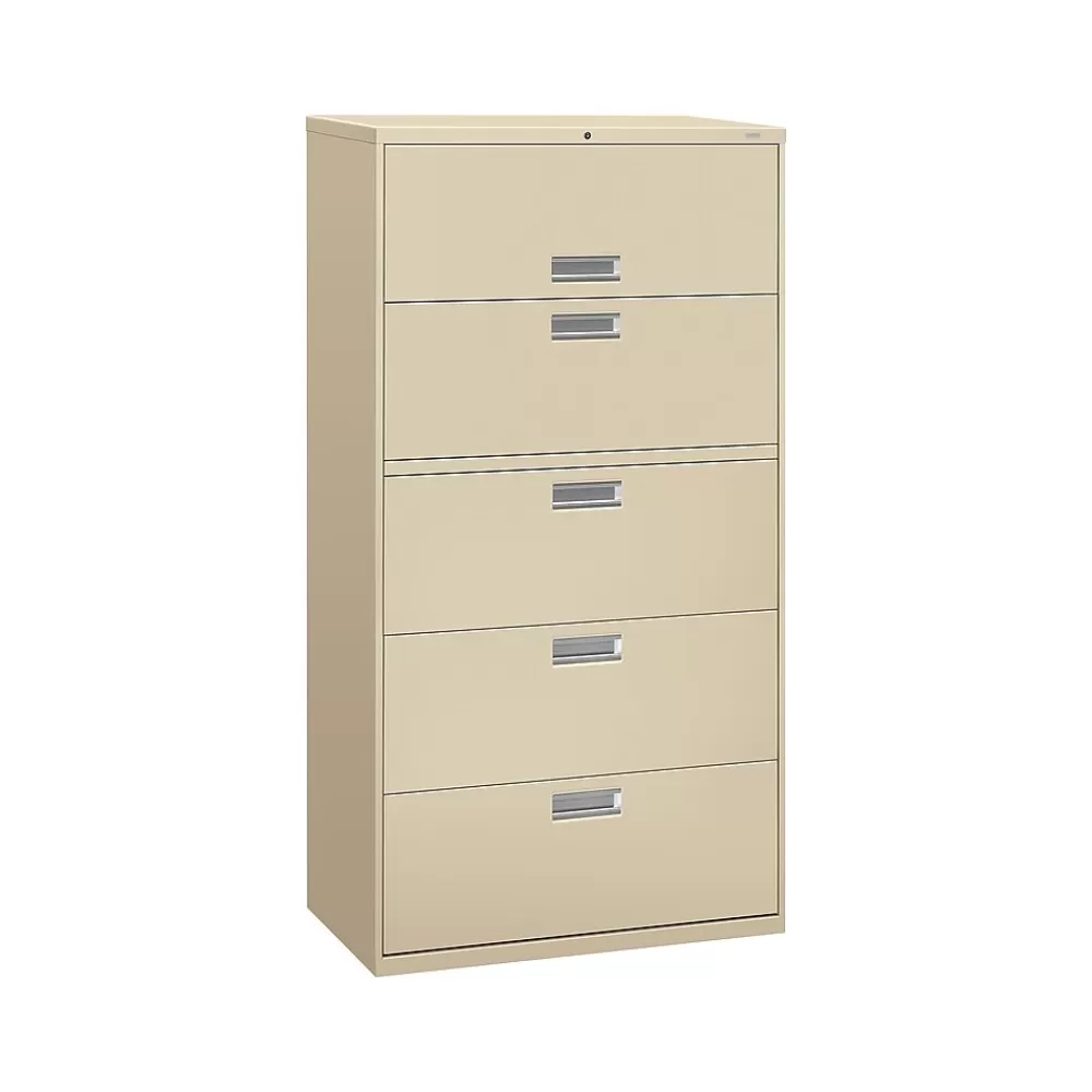 HON Brigade 600 Series 5-Drawer Lateral File Cabinet, Locking, Letter/Legal, Putty/Beige, 36"W (H685.L.L) Cheap