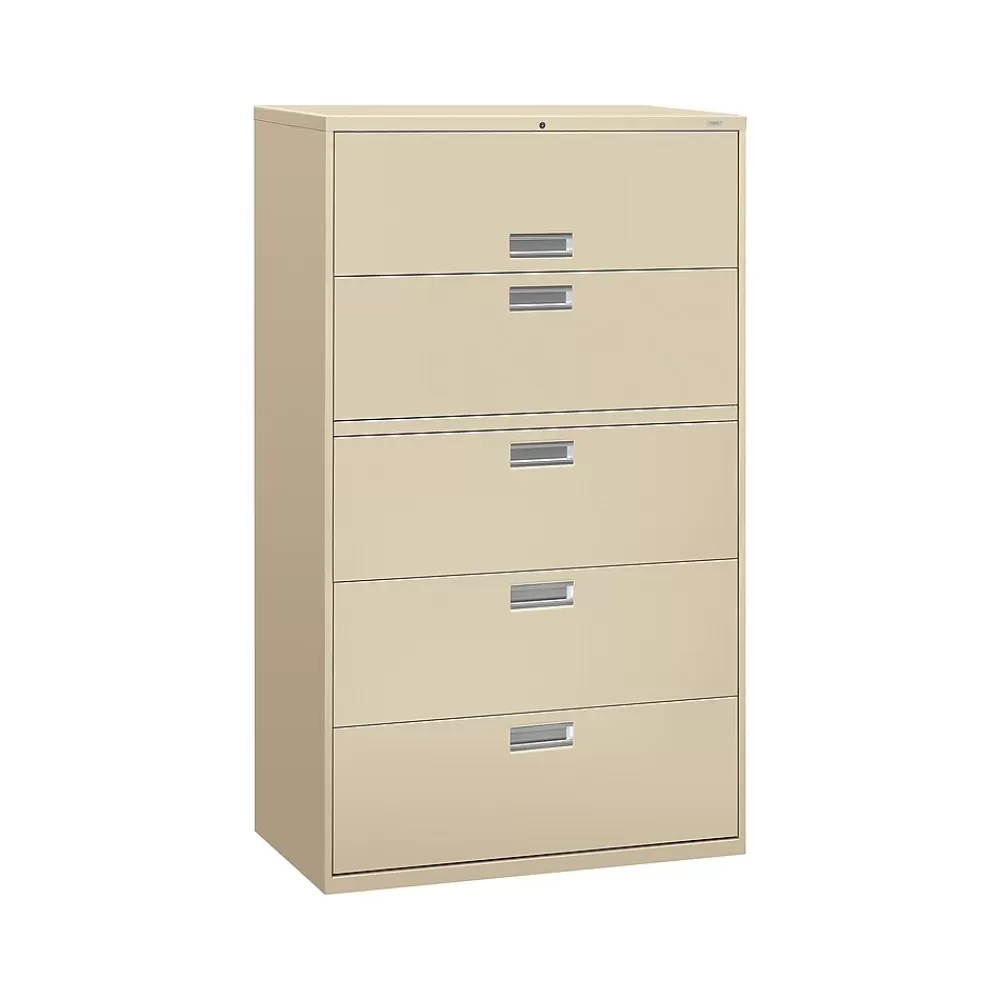 HON Brigade 600 Series 5-Drawer Lateral File Cabinet, Locking, Letter/Legal, Putty/Beige, 42"W (H695.L.L) Outlet