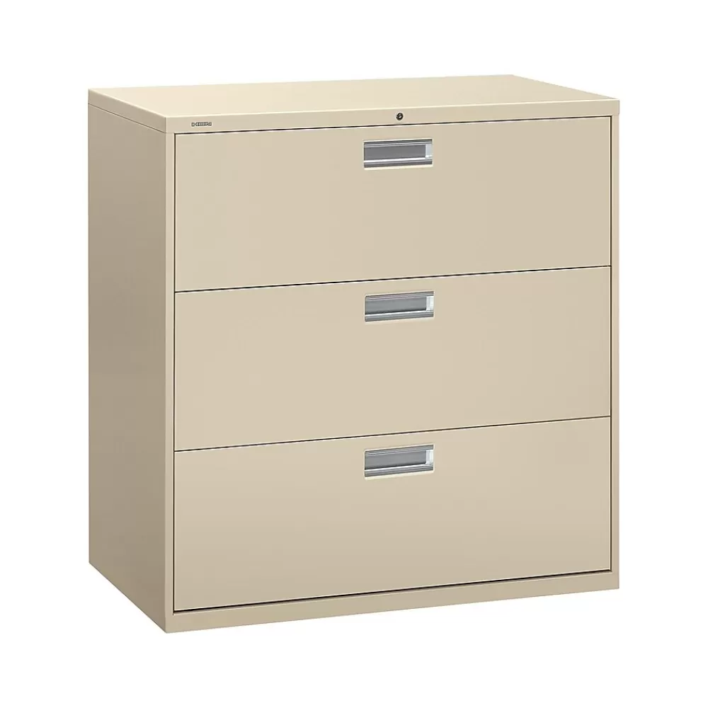 HON Brigade 600 Series 3-Drawer Lateral File Cabinet, Locking, Letter/Legal, Putty/Beige, 42"W (H693.L.L) Flash Sale