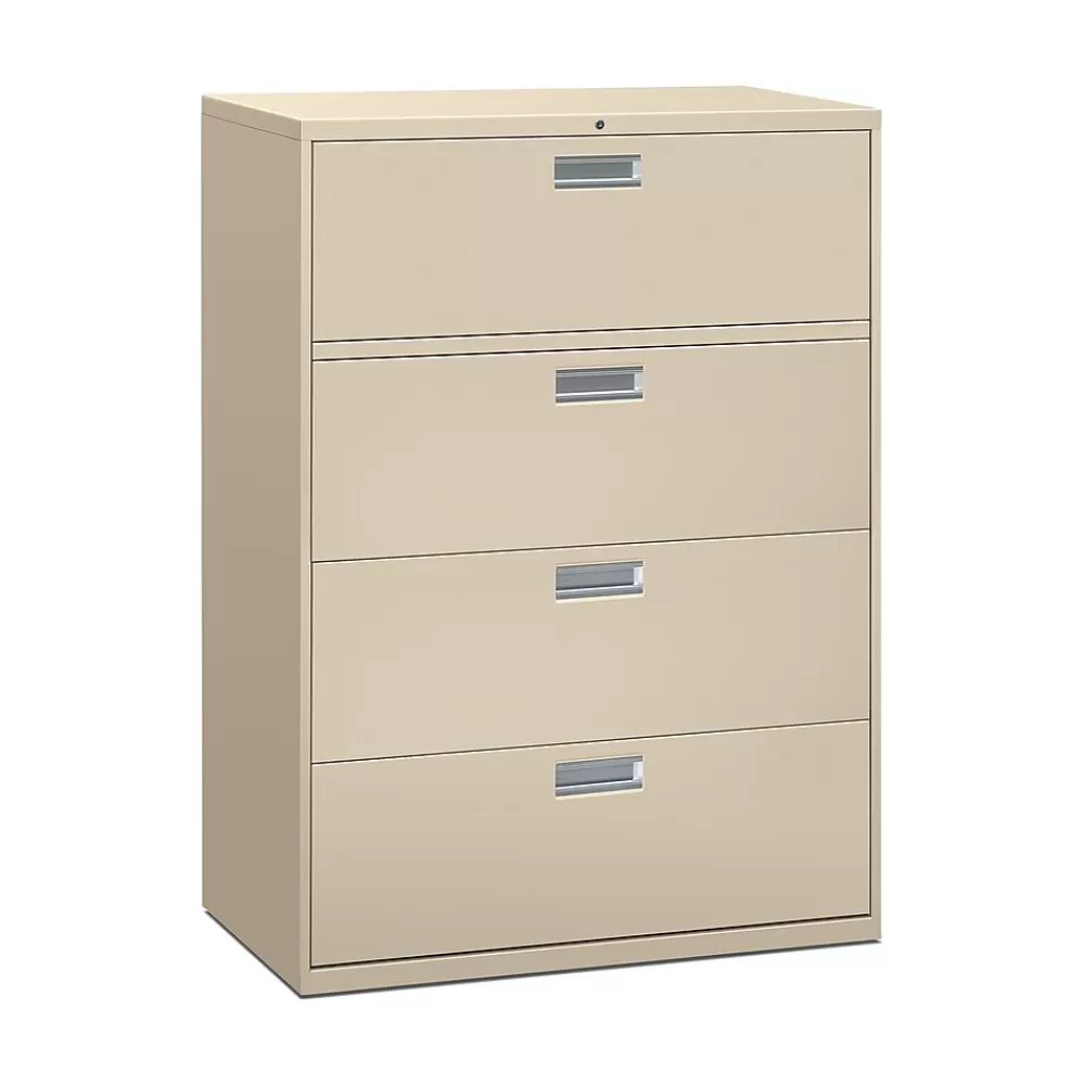 HON Brigade 600 Series 4-Drawer Lateral File Cabinet, Locking, Letter/Legal, Putty/Beige, 42"W (694LL) Online