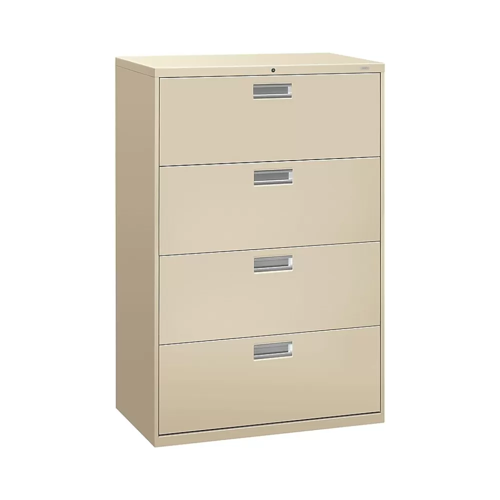 HON Brigade 600 Series 4-Drawer Lateral File Cabinet, Locking, Letter/Legal, Putty/Beige, 36"W (684LL) Online
