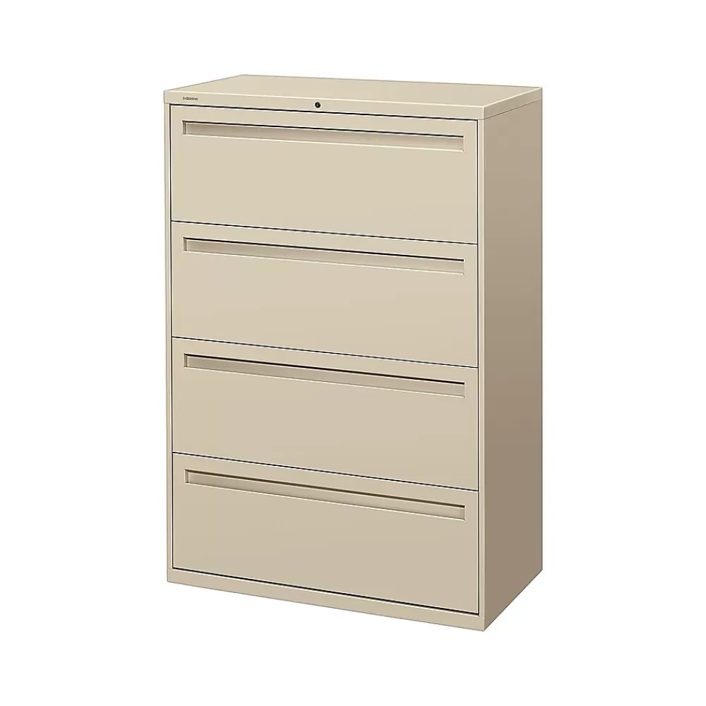 HON Brigade 700 Series 4-Drawer Lateral File Cabinet, Locking, Putty/Beige, Letter/Legal, 36"W (H784.L.L) Sale