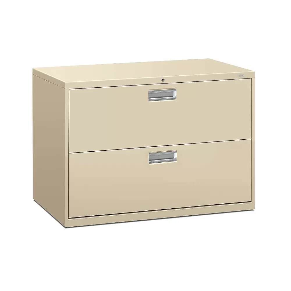 HON Brigade 600 Series Lateral File, 2 Drawers, Aluminum Pull, 42"W, Putty Finish, Fashion